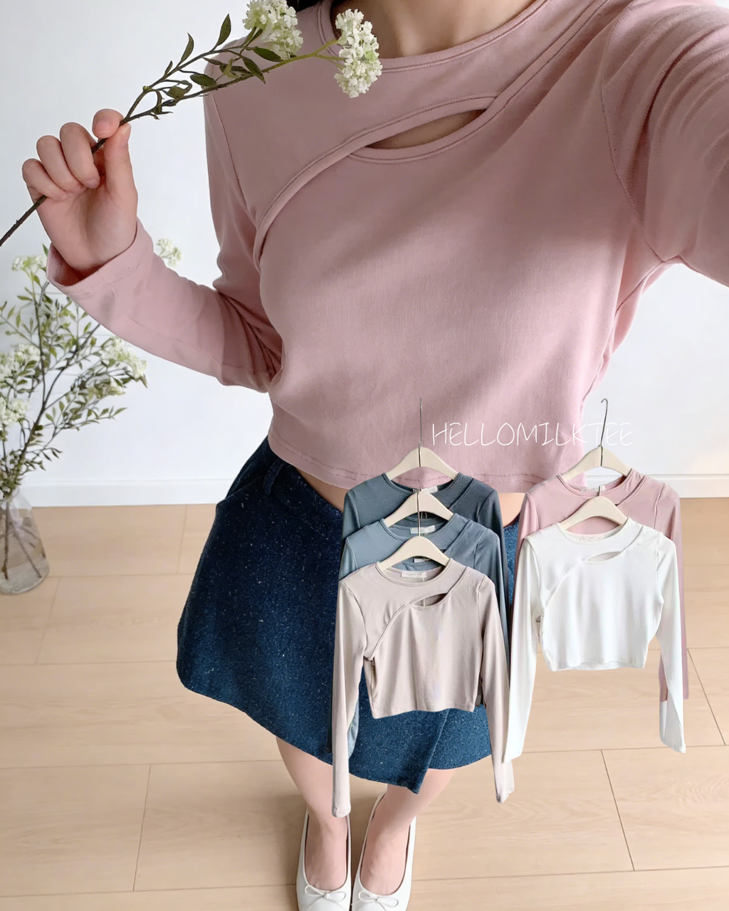 HELLO MILK TEE- 86029 鏤空上衣