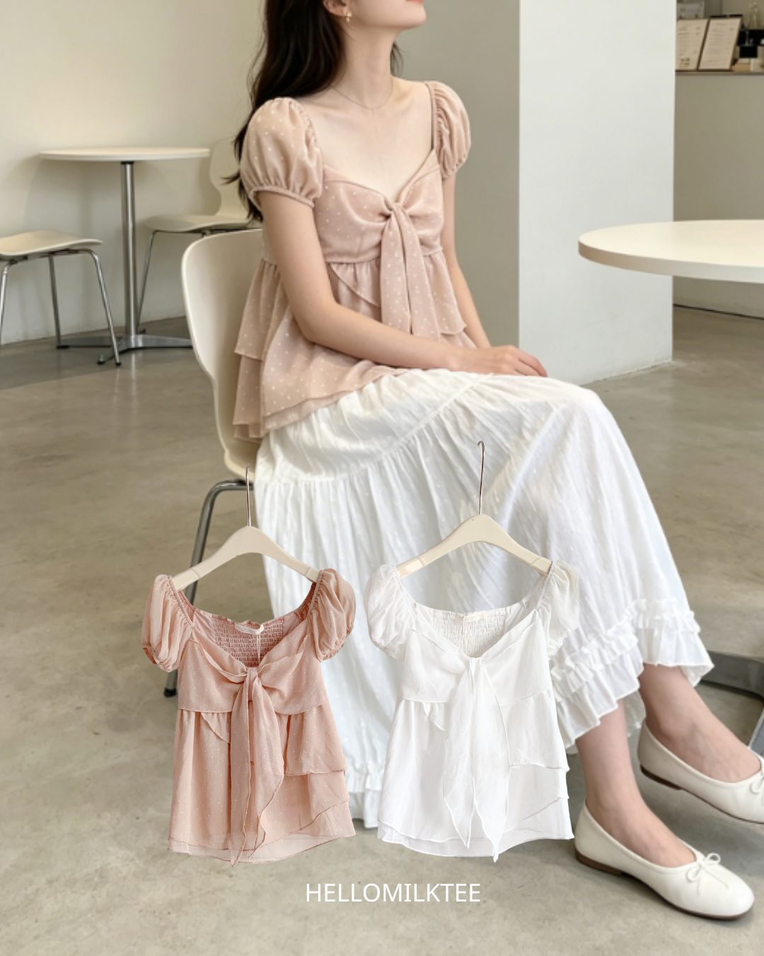 HELLO MILK TEE- 86499  法式小衫