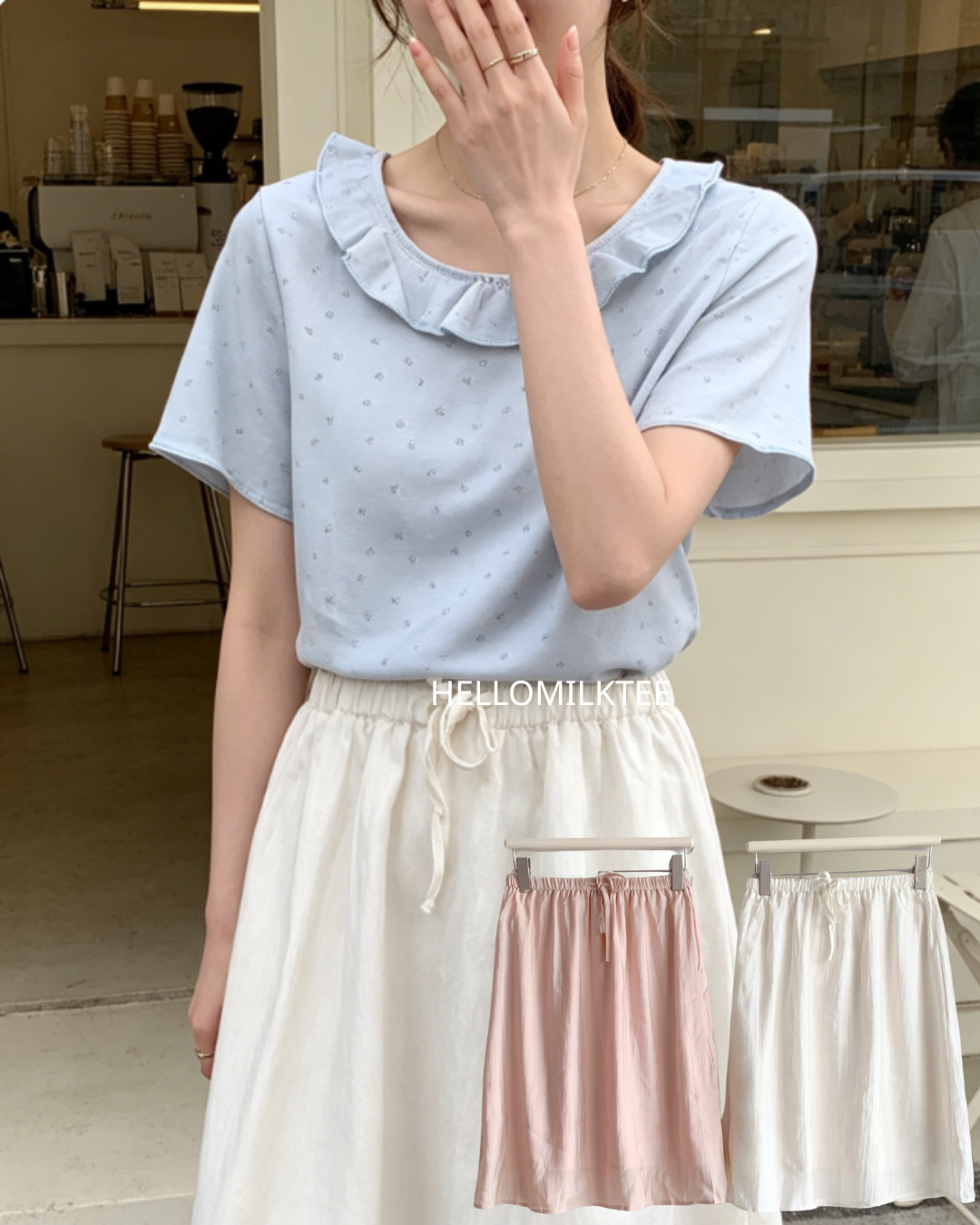 HELLO MILK TEE- 86615  鬆緊腰半裙