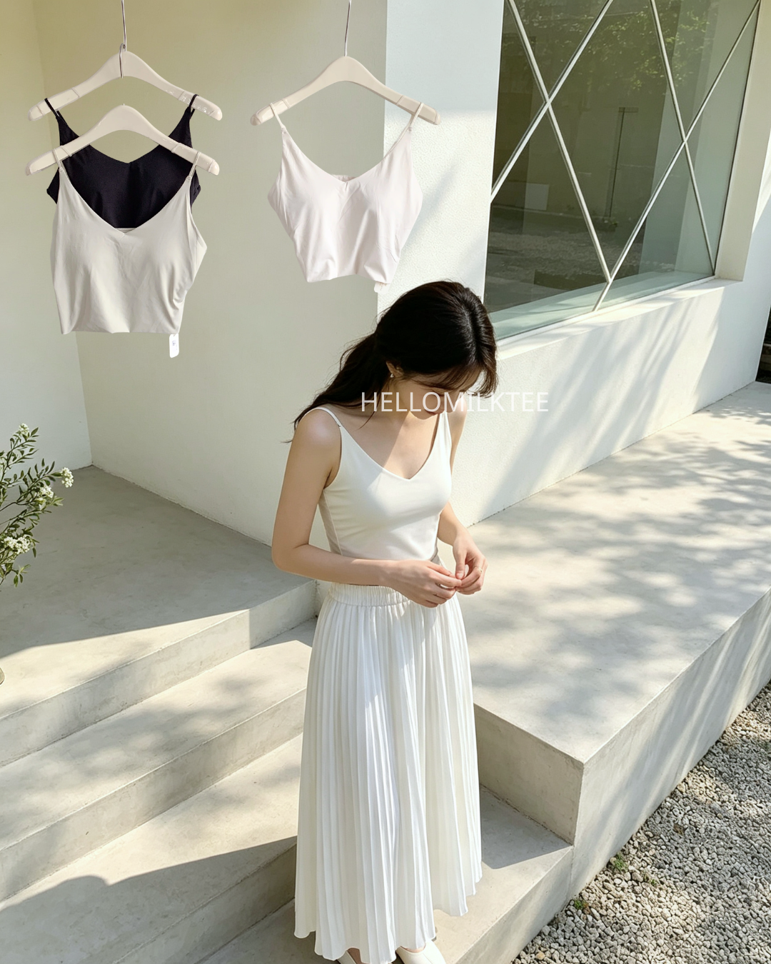 HELLO MILK TEE- 86682   冰絲吊帶衫