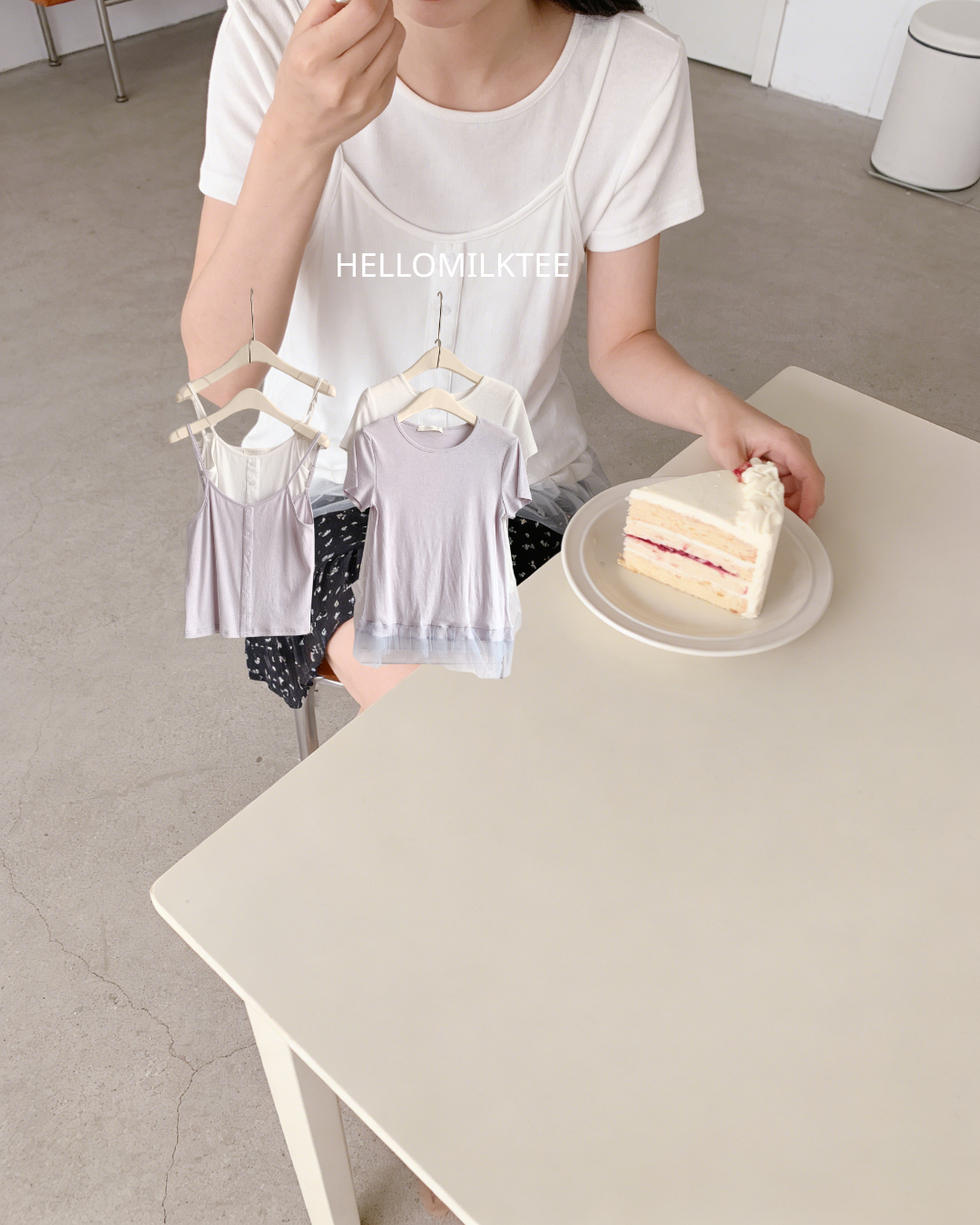 HELLO MILK TEE- 86309 圓領兩件套