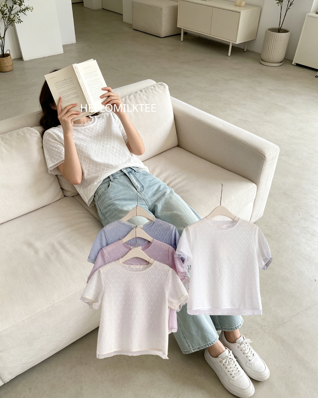 HELLO MILK TEE- 86352  簡約小衫