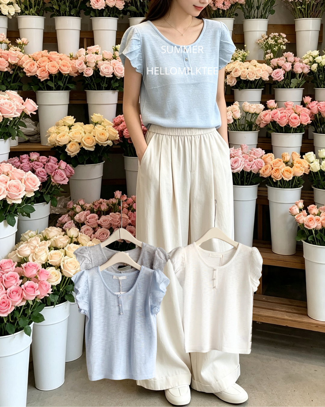 HELLO MILK TEE- 86662   小飛袖上衣