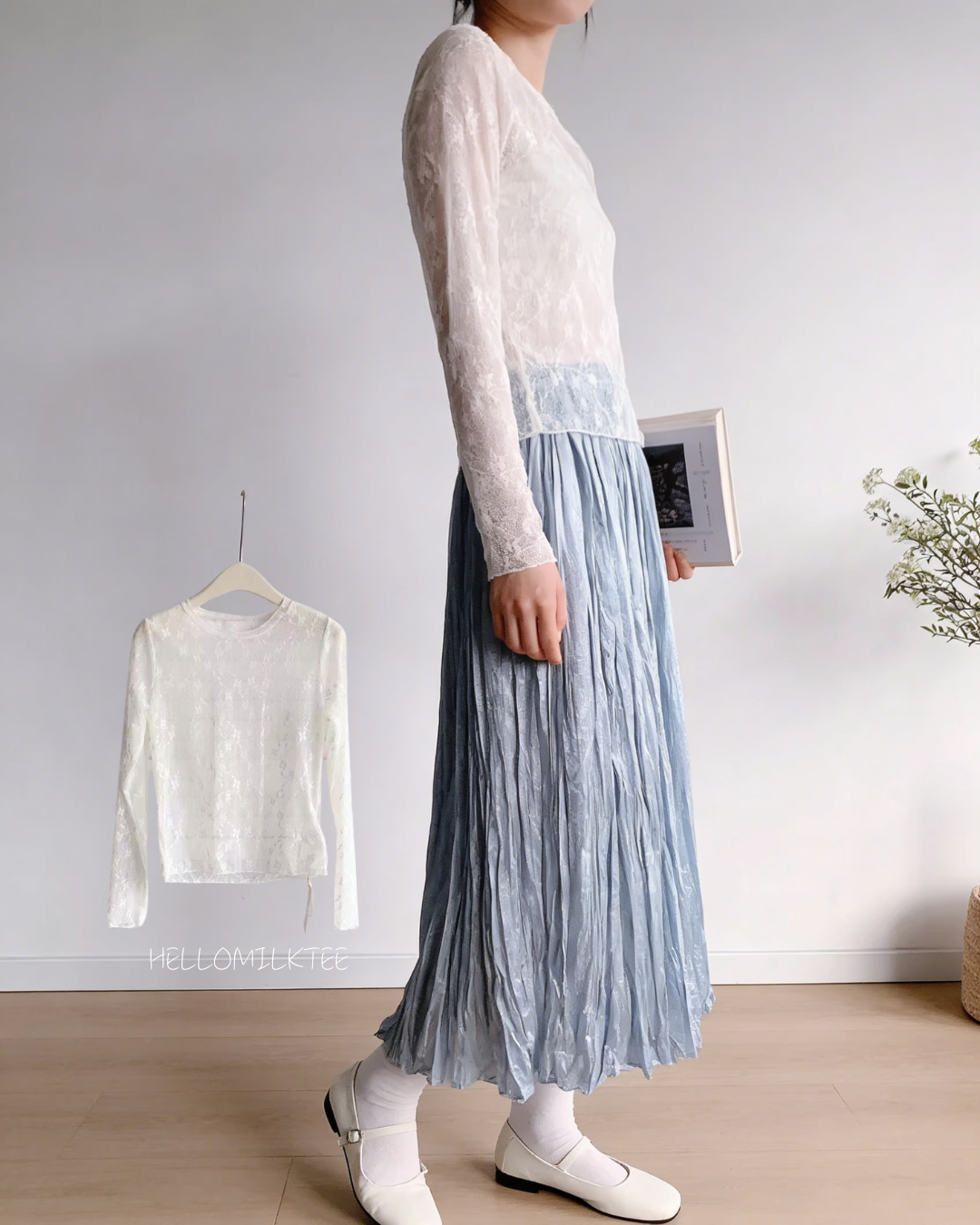 HELLO MILK TEE- 86173 蕾絲打底衫