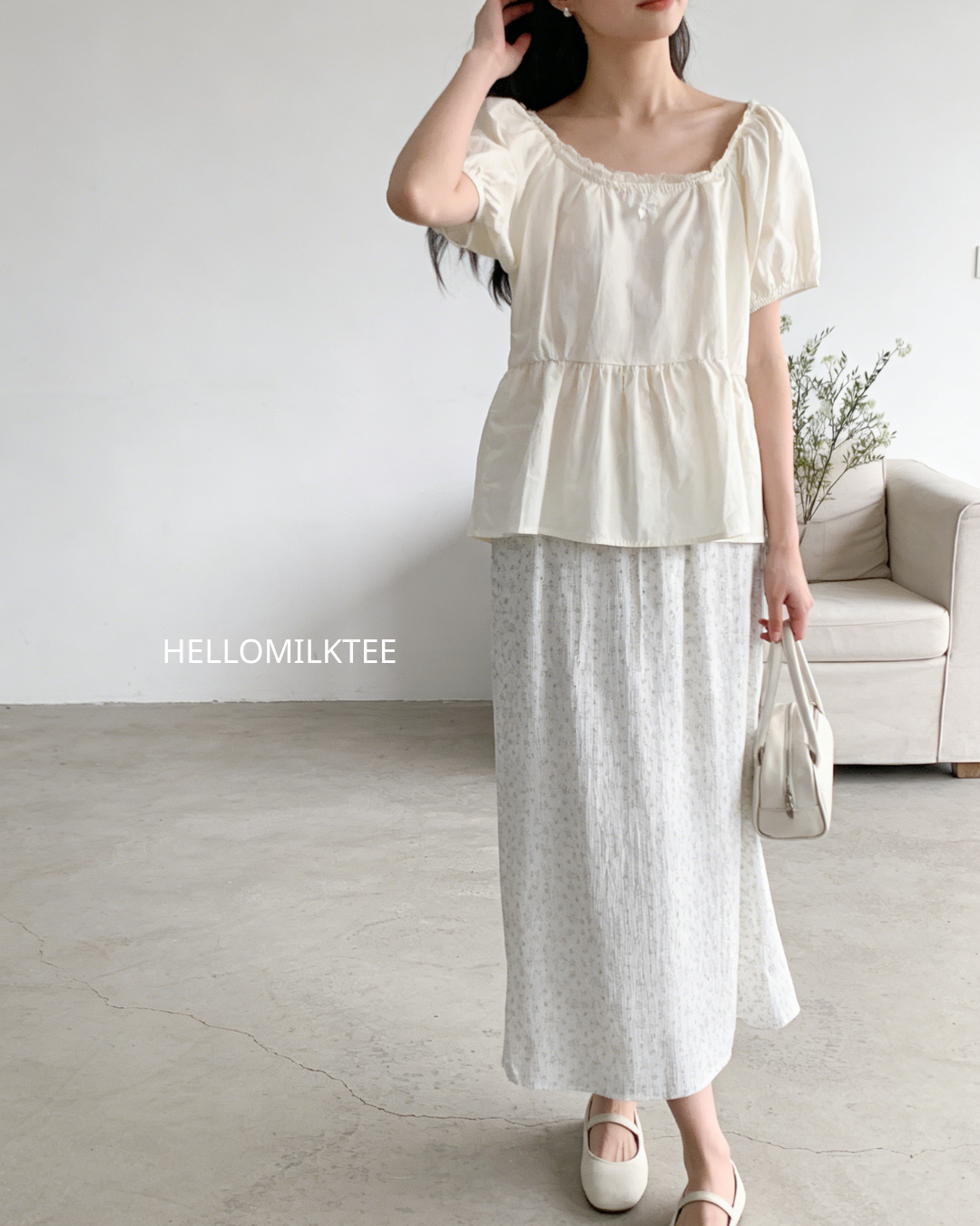 HELLO MILK TEE- 86339  方領小衫