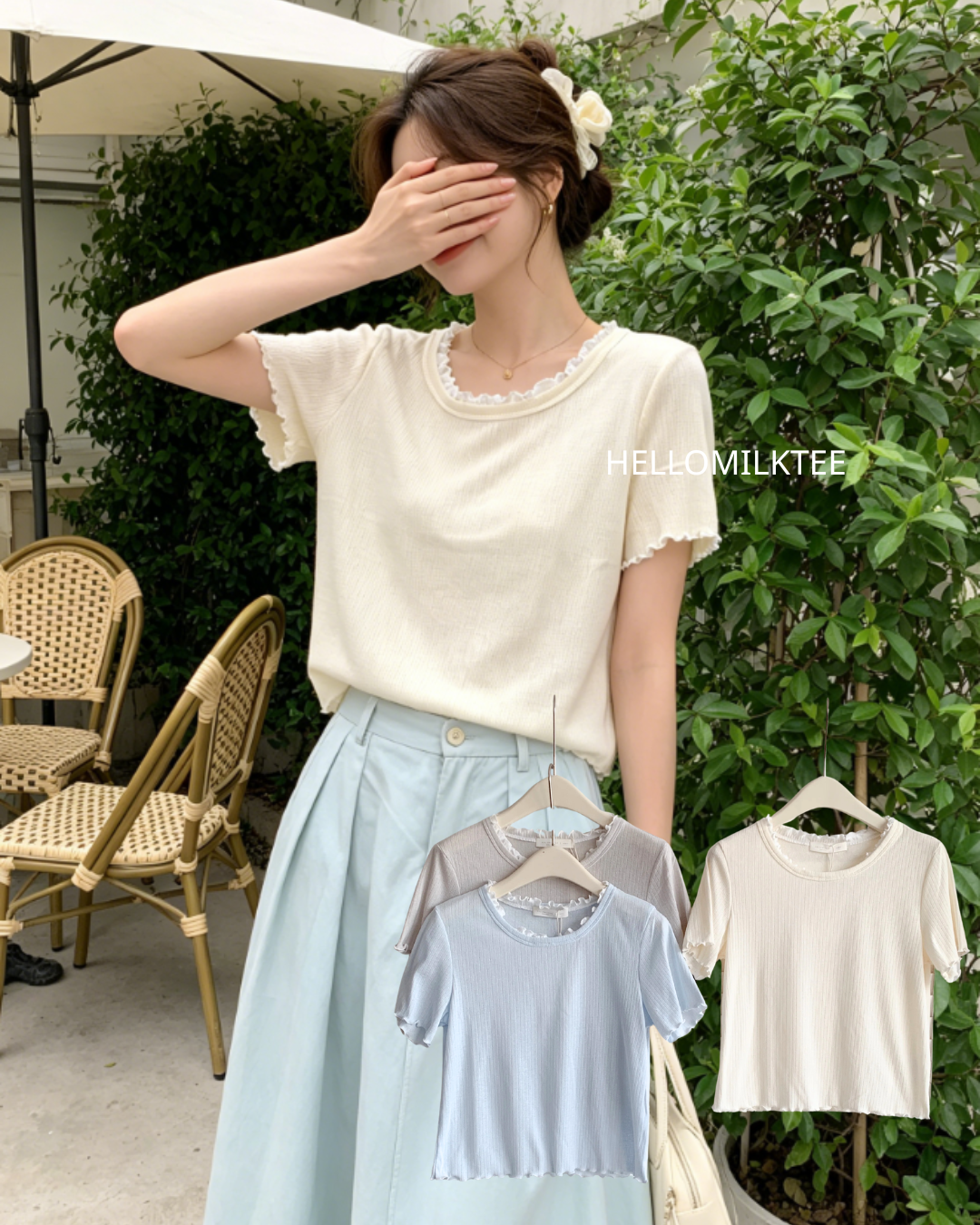 HELLO MILK TEE- 86644   百搭小衫
