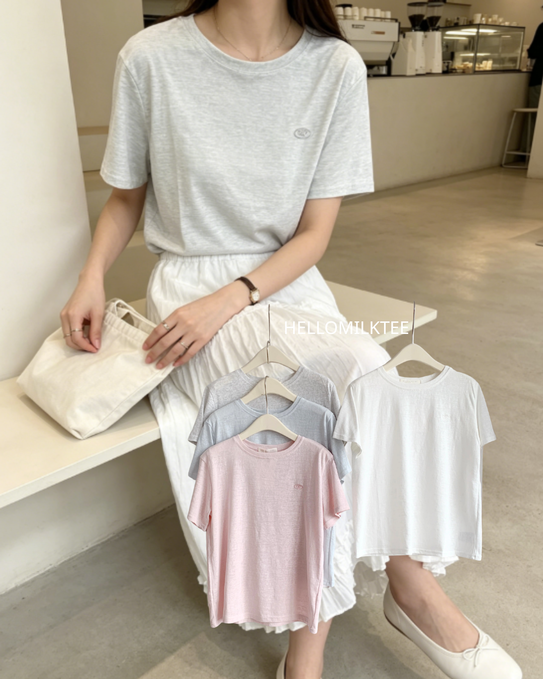 HELLO MILK TEE- 86537  刺繍短袖