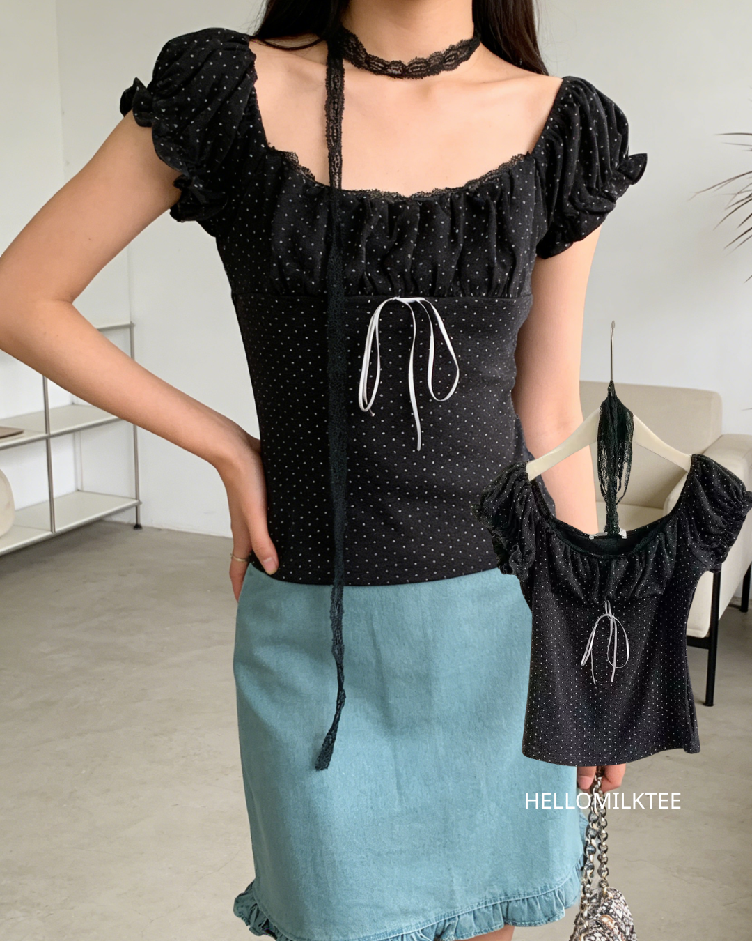 HELLO MILK TEE- 86263 方領小衫