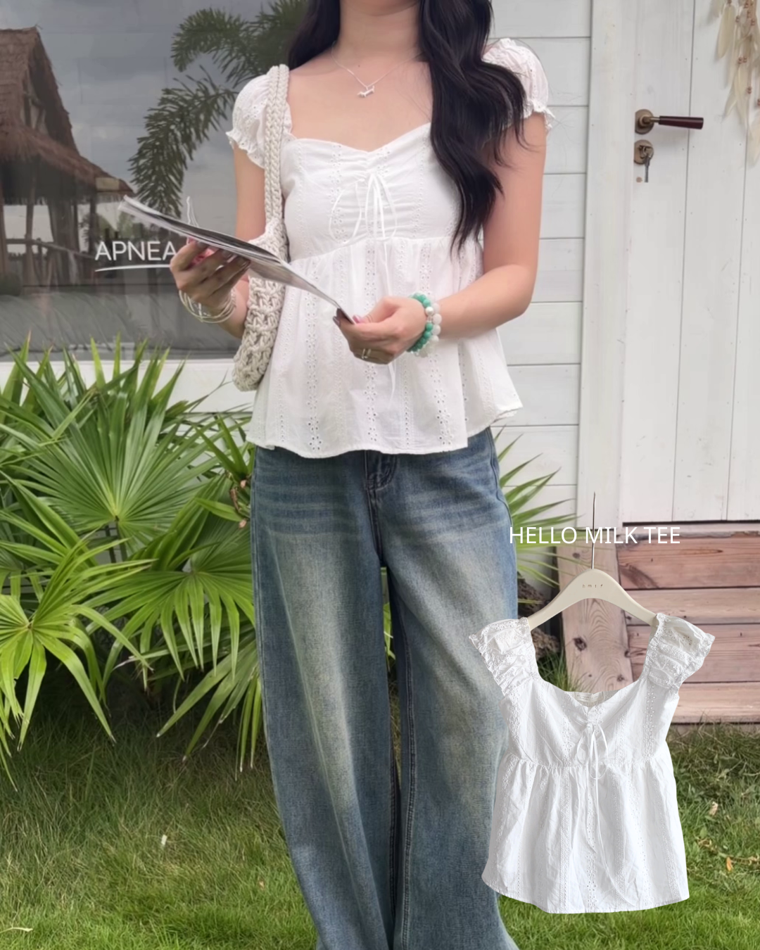 HELLO MILK TEE- 86706    小飛袖上衣