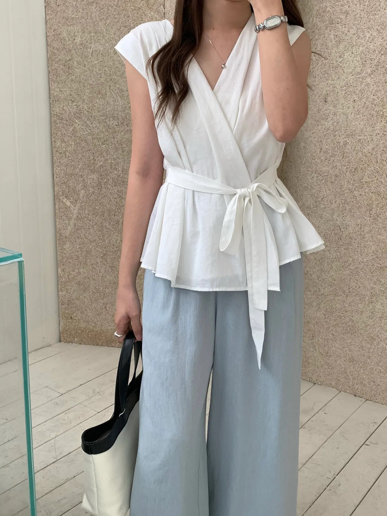 HELLO MILK TEE- 85187 綁帶上衣