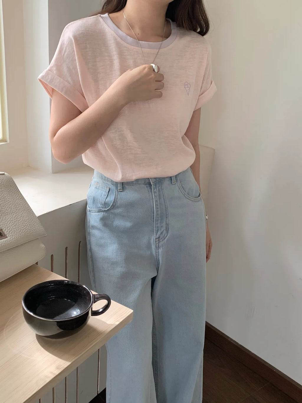 HELLO MILK TEE- 85242 刺繡撞色衫