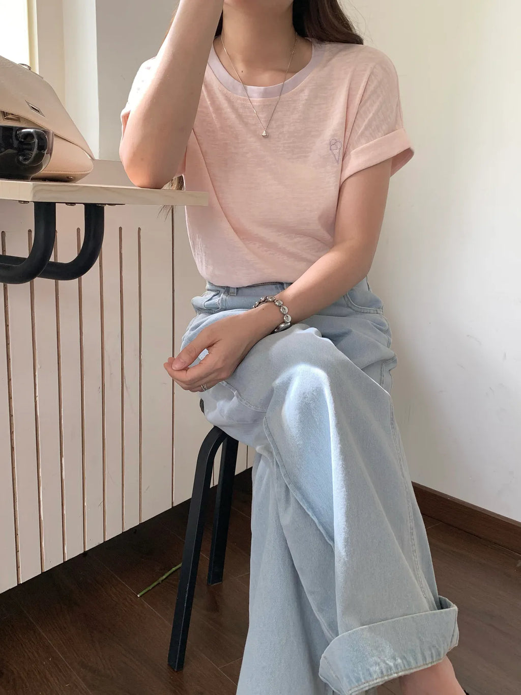 HELLO MILK TEE- 85242 刺繡撞色衫