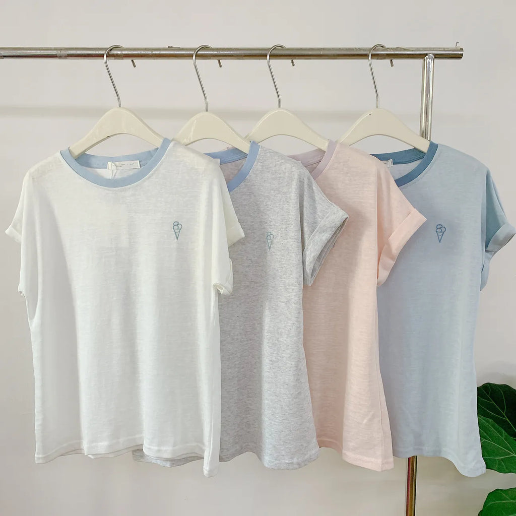 HELLO MILK TEE- 85242 刺繡撞色衫