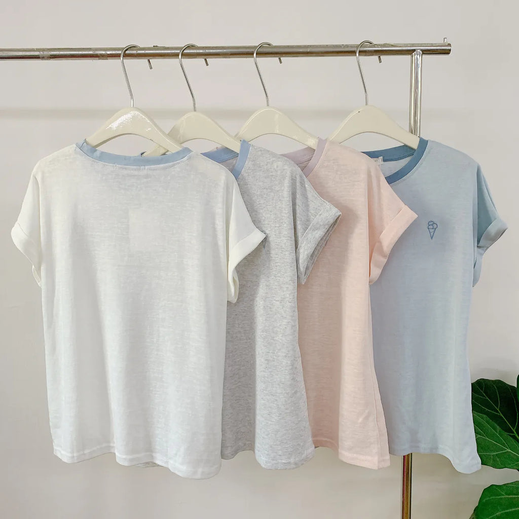 HELLO MILK TEE- 85242 刺繡撞色衫