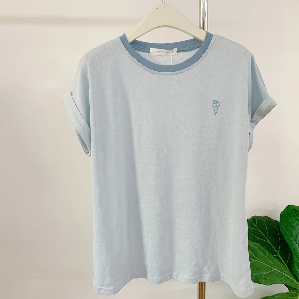 HELLO MILK TEE- 85242 刺繡撞色衫