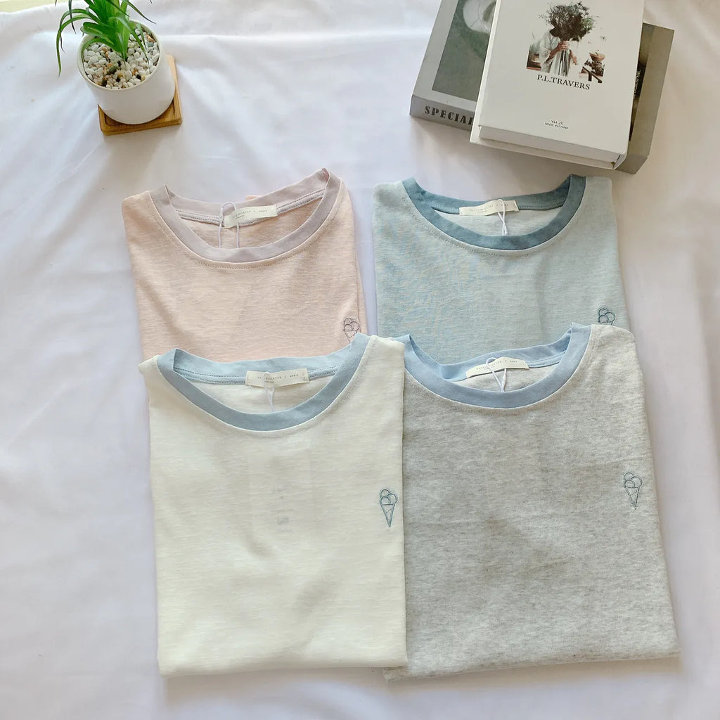 HELLO MILK TEE- 85242 刺繡撞色衫