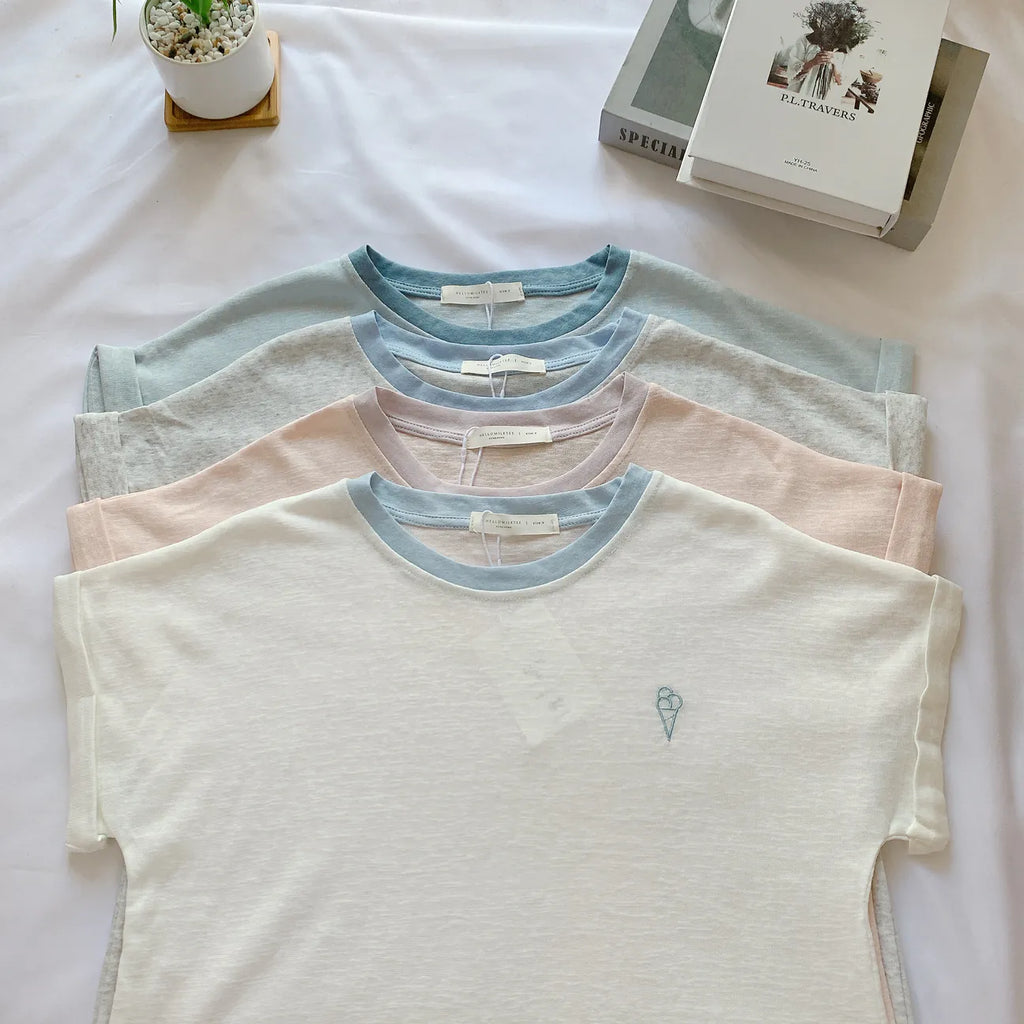HELLO MILK TEE- 85242 刺繡撞色衫