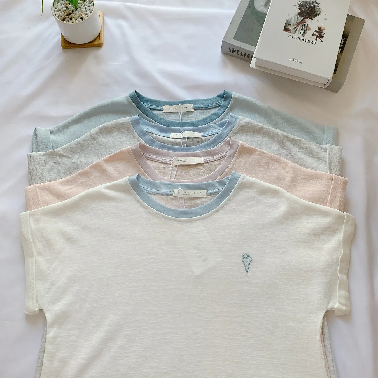 HELLO MILK TEE- 85242 刺繡撞色衫