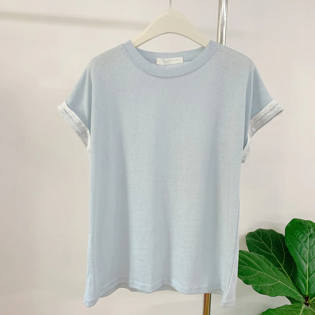 HELLO MILK TEE-85243 蕾絲袖上衣