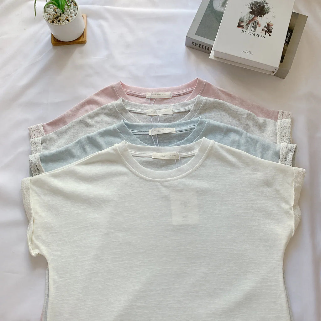 HELLO MILK TEE-85243 蕾絲袖上衣