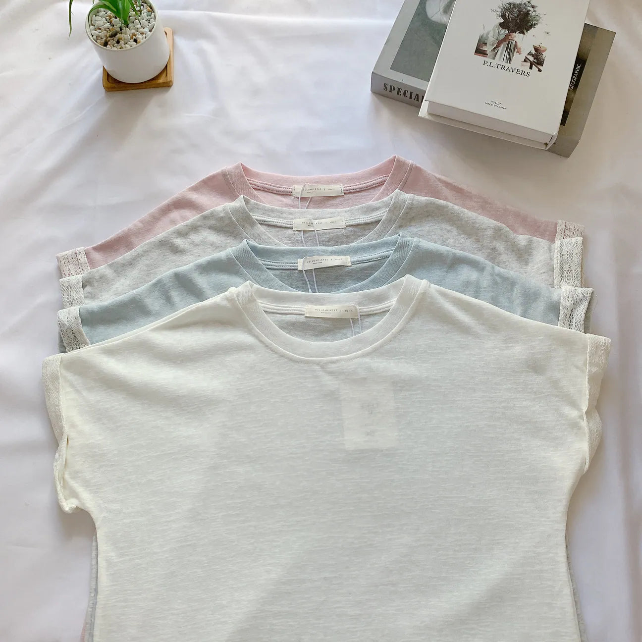 HELLO MILK TEE-85243 蕾絲袖上衣