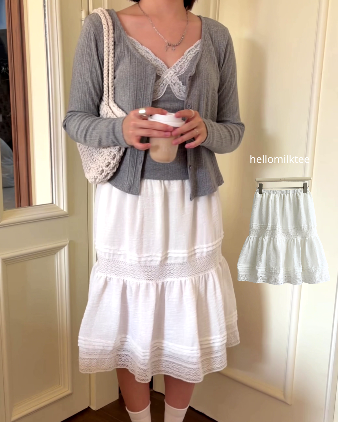 HELLO MILK TEE- 86765   拼接半裙