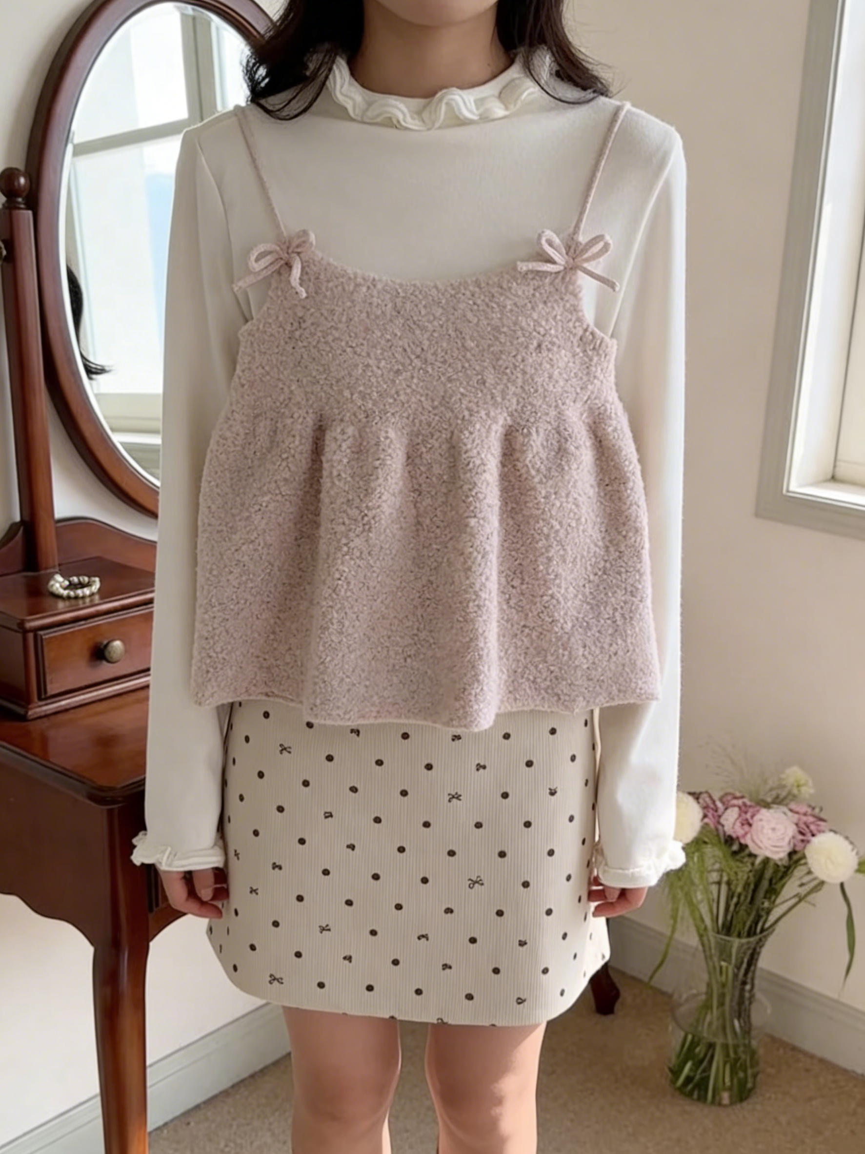 HELLO MILK TEE- 85945 套頭後珍珠扣打底衫