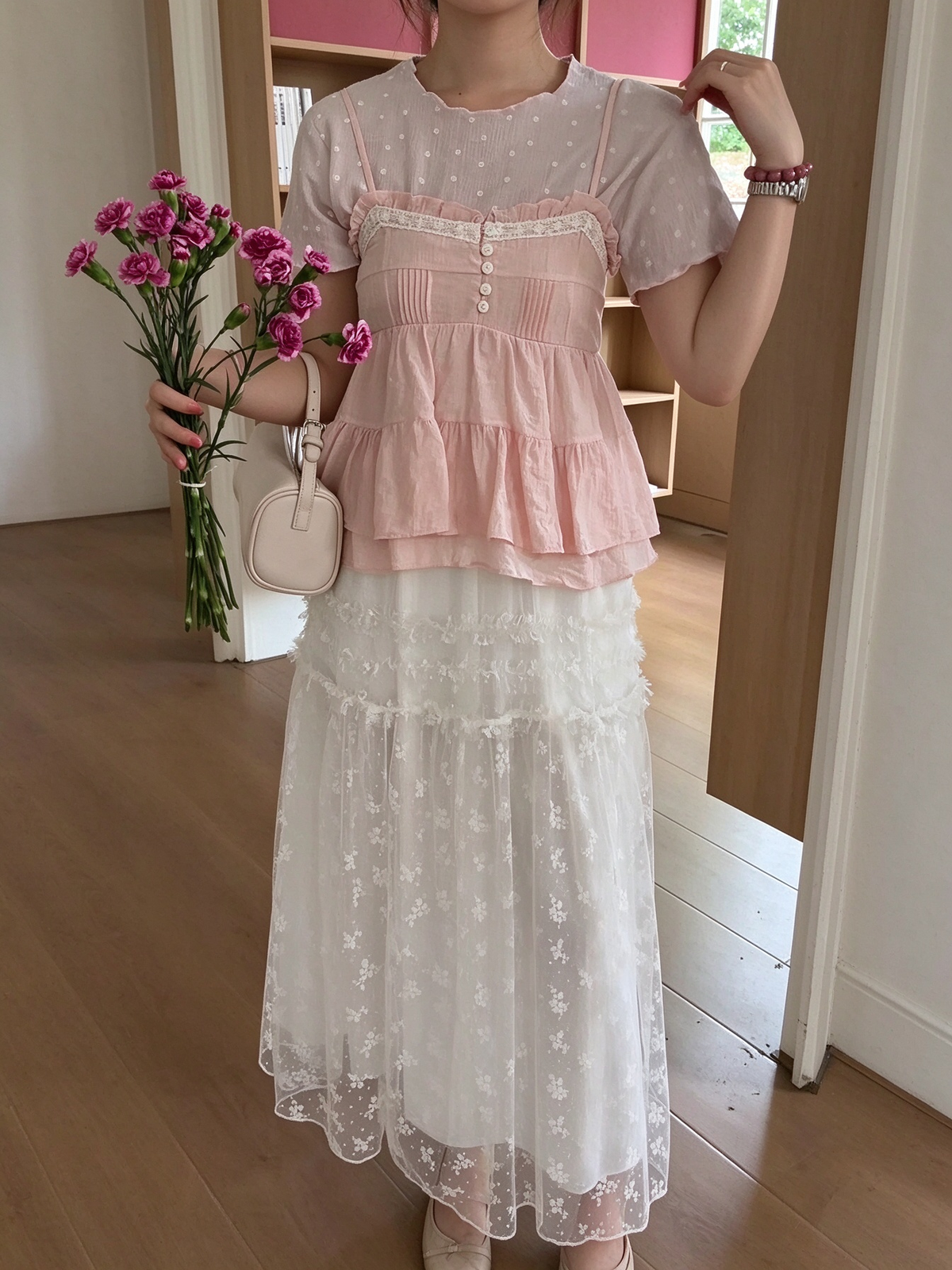 HELLO MILK TEE- 86724   花邊半裙
