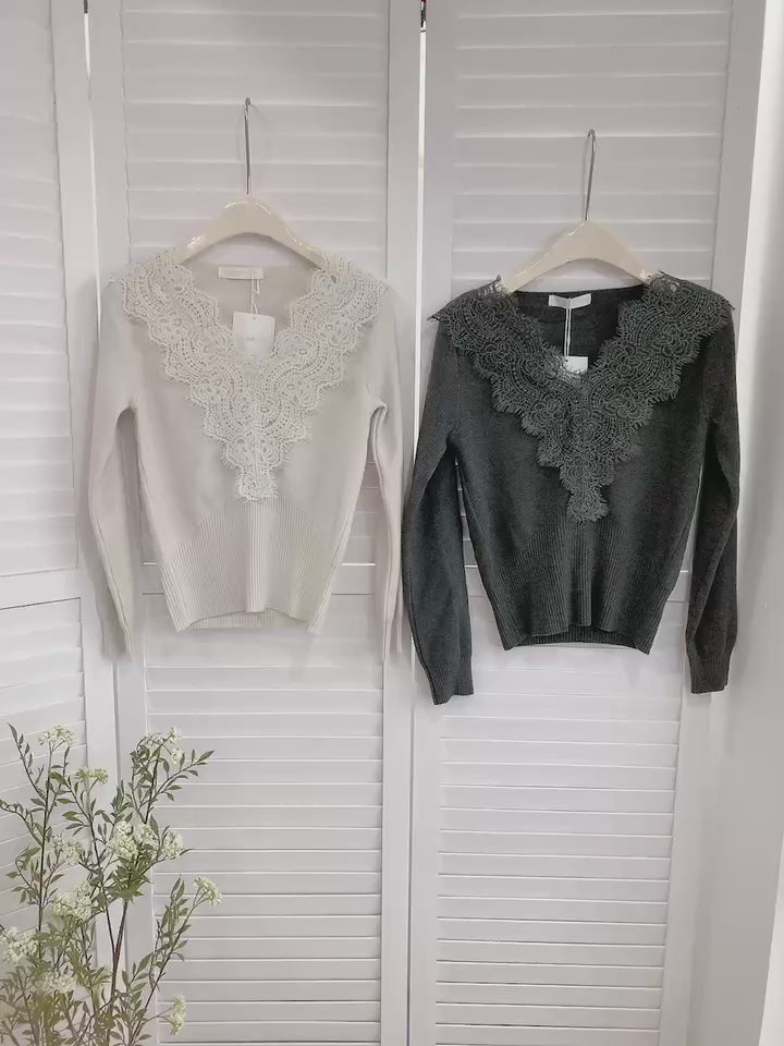 HELLO MILK TEE- 85584 花邊針織衫