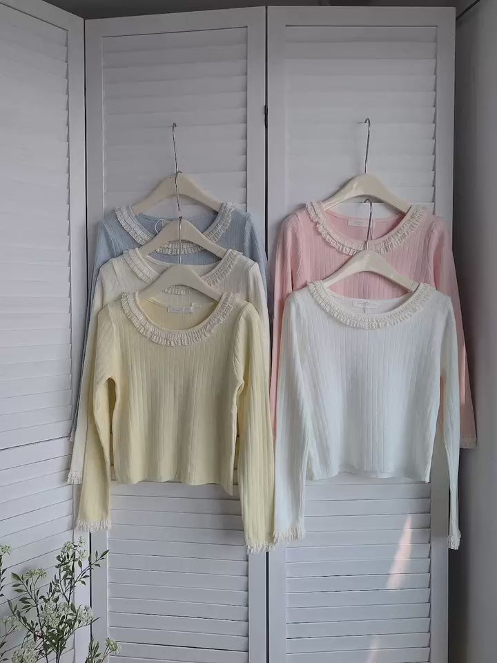 HELLO MILK TEE- 85497 圓領花邊衫