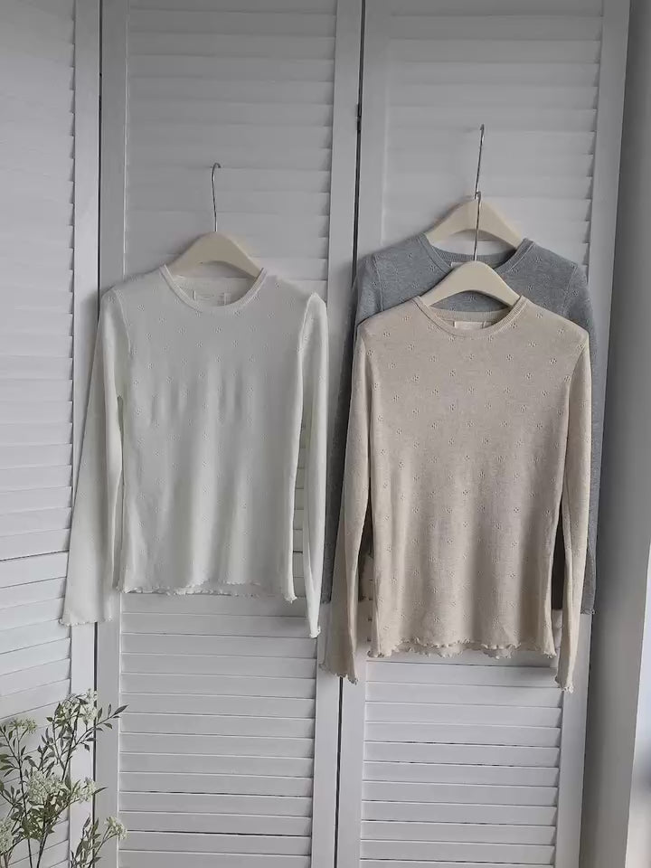 HELLO MILK TEE- 85592 鏤空長袖衫